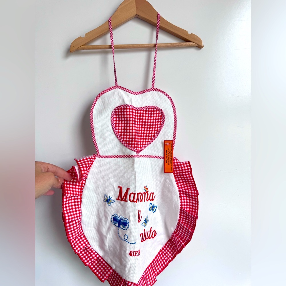 Italy italian‎ Apron Kids Girl Red White Checkered Heart Mamma ti aiuto Mom help